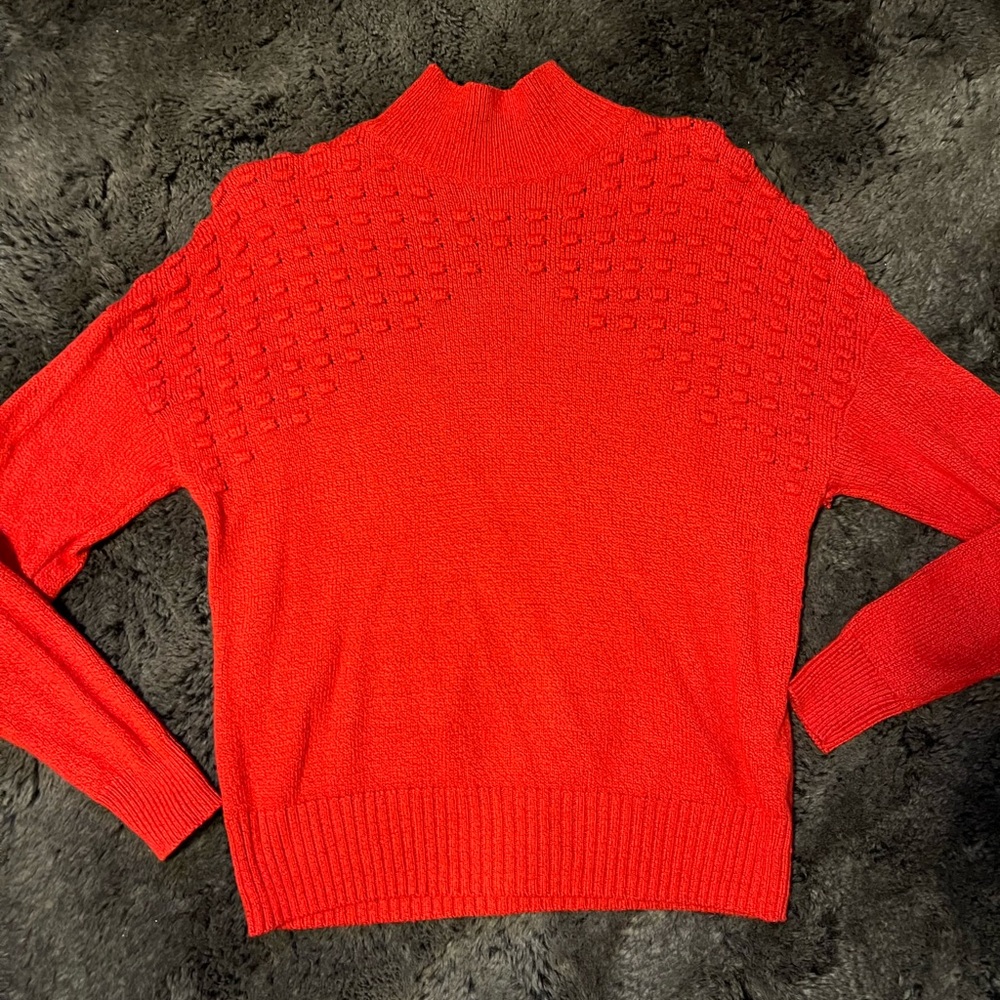 Women's Red Textured Turtleneck Sweater